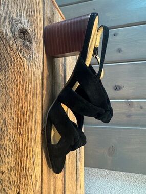 Talbots Black Suede Knotted Slingback Block Heels